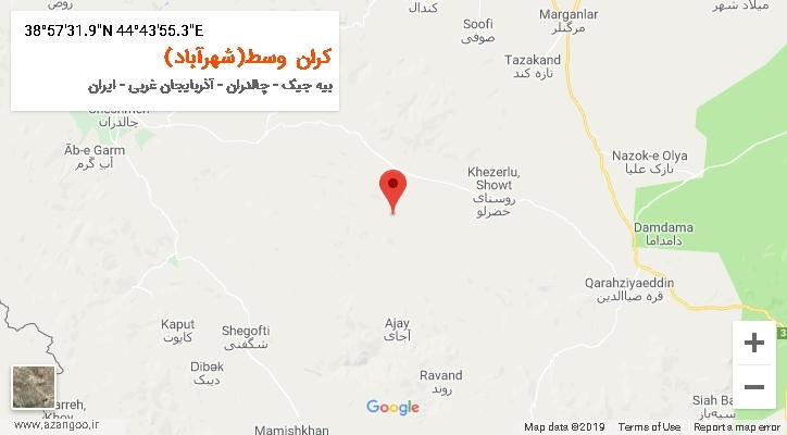 روستای کران وسط(شهرآباد) بر روی نقشه