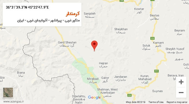 روستای کرمندار بر روی نقشه