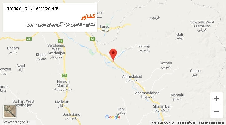 روستای کشاور بر روی نقشه