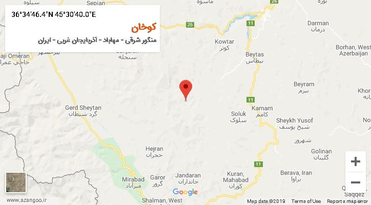 روستای کوخان بر روی نقشه
