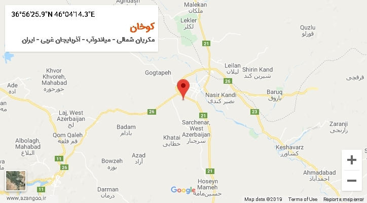 روستای کوخان بر روی نقشه