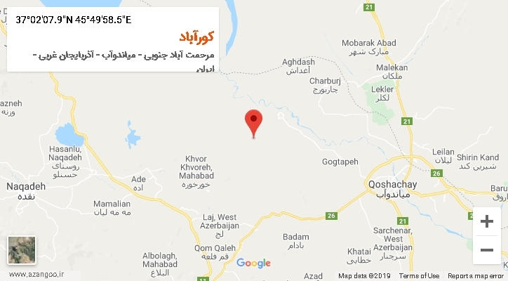 روستای کورآباد بر روی نقشه