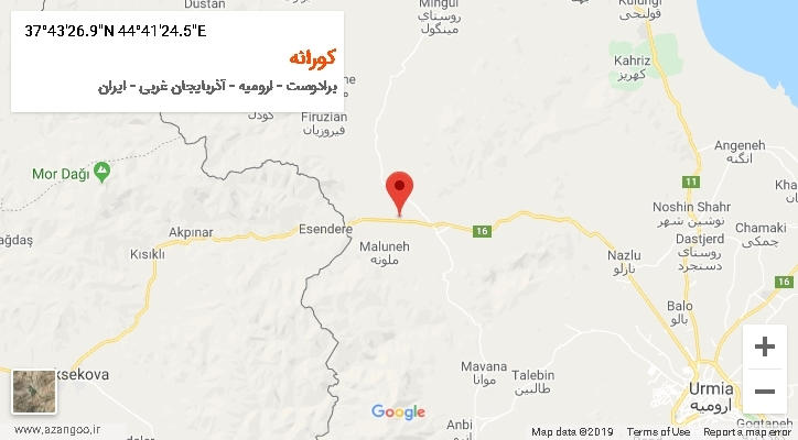 روستای کورانه بر روی نقشه