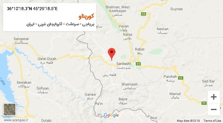 روستای کوربناو بر روی نقشه