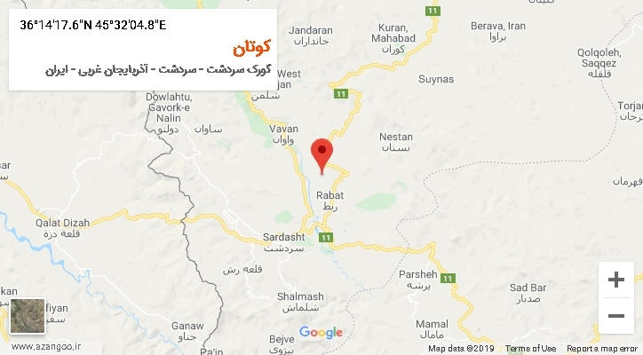 روستای کوتان بر روی نقشه