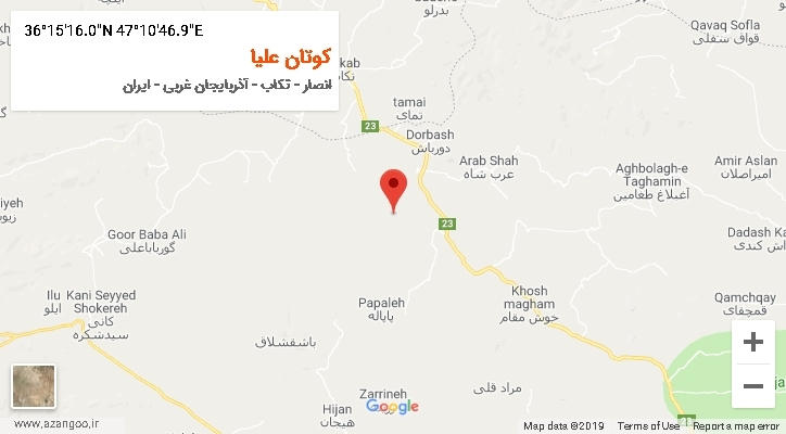 روستای کوتان علیا بر روی نقشه