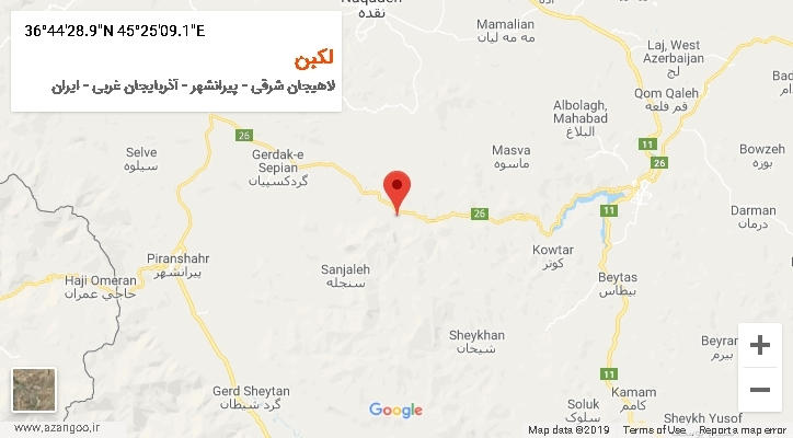 روستای لکبن بر روی نقشه