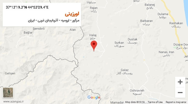 روستای لورزینی بر روی نقشه
