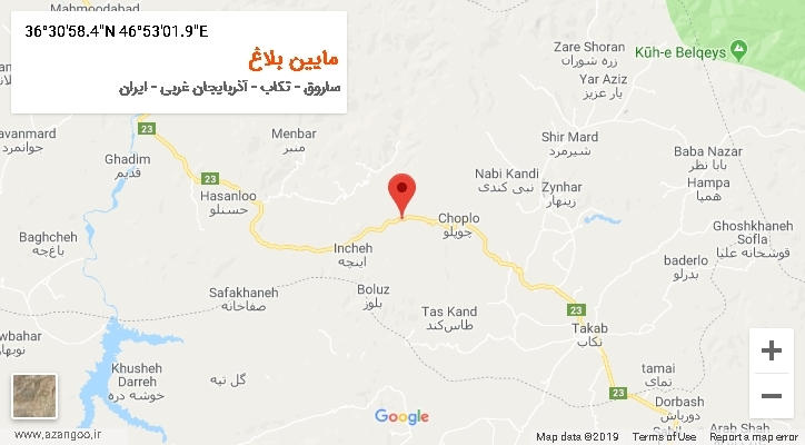 روستای مایین بلاغ بر روی نقشه