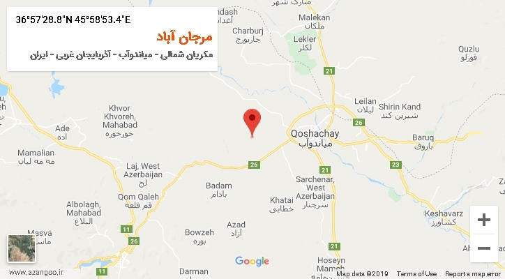روستای مرجان آباد بر روی نقشه
