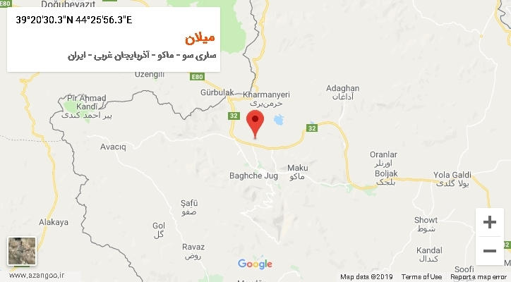 روستای میلان بر روی نقشه