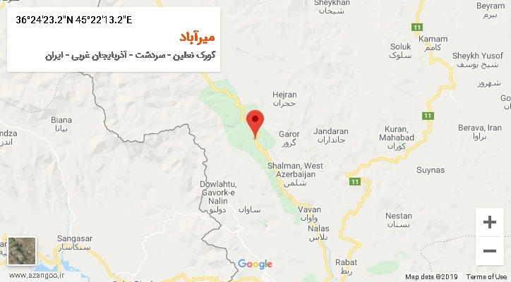 روستای میرآباد بر روی نقشه