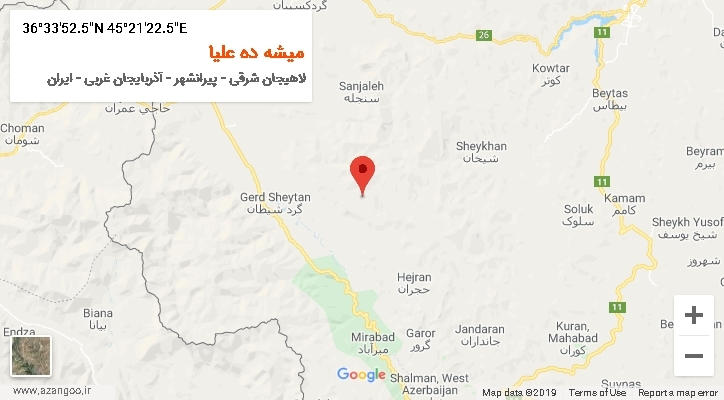 روستای میشه ده علیا بر روی نقشه