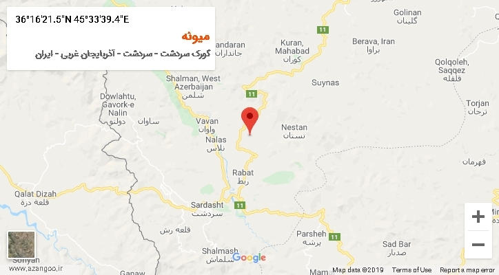 روستای میونه بر روی نقشه