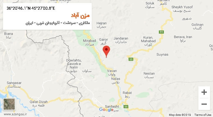 روستای مزن آباد بر روی نقشه