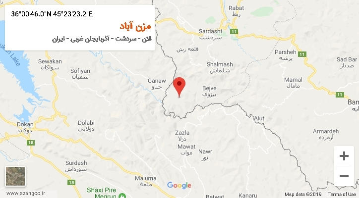 روستای مزن آباد بر روی نقشه