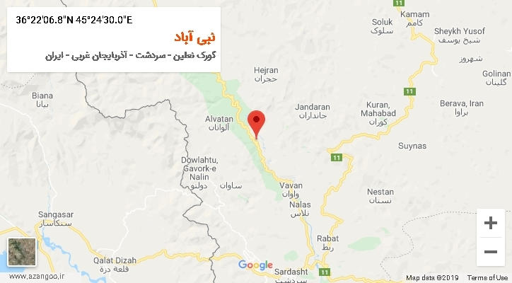 روستای نبی آباد بر روی نقشه