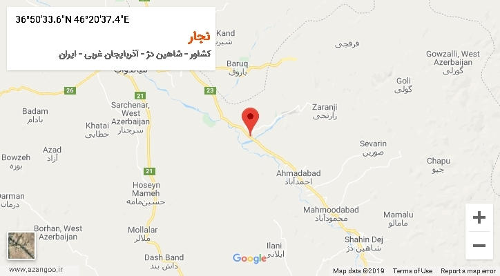 روستای نجار بر روی نقشه