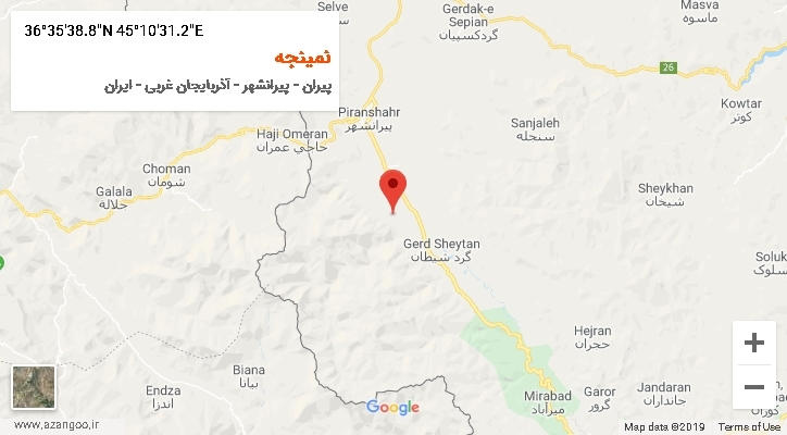 روستای نمینجه بر روی نقشه