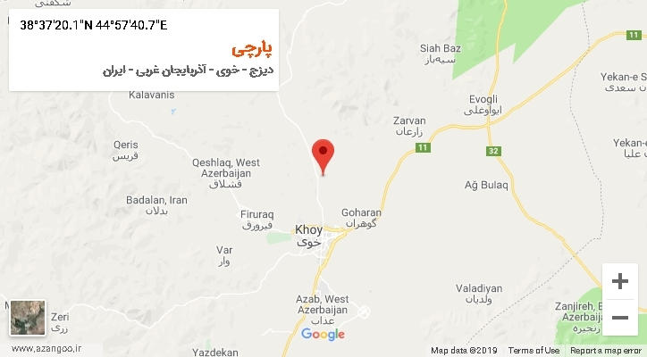 روستای پارچی بر روی نقشه