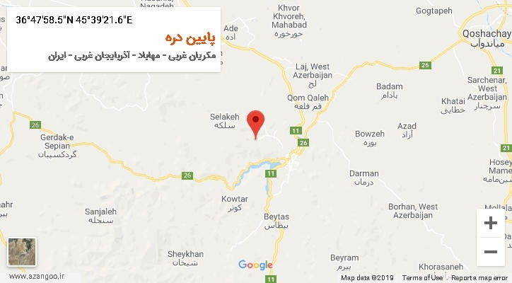 روستای پایین دره بر روی نقشه