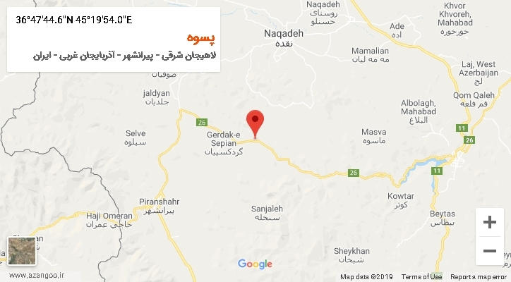 روستای پسوه بر روی نقشه