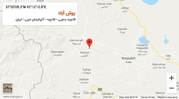 روستای پوش آباد بر روی نقشه