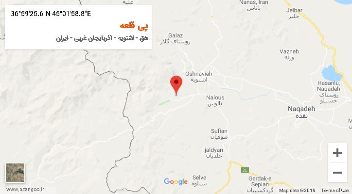 روستای پی قلعه بر روی نقشه