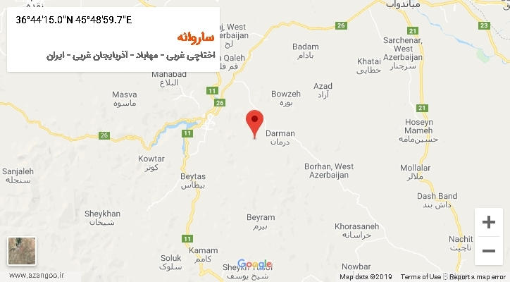 روستای ساروانه بر روی نقشه
