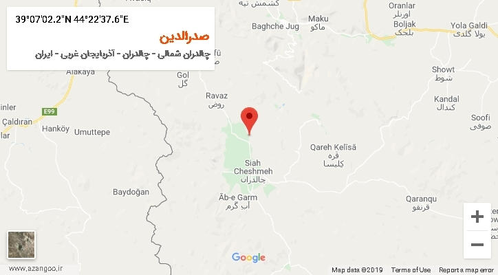 روستای صدرالدین بر روی نقشه