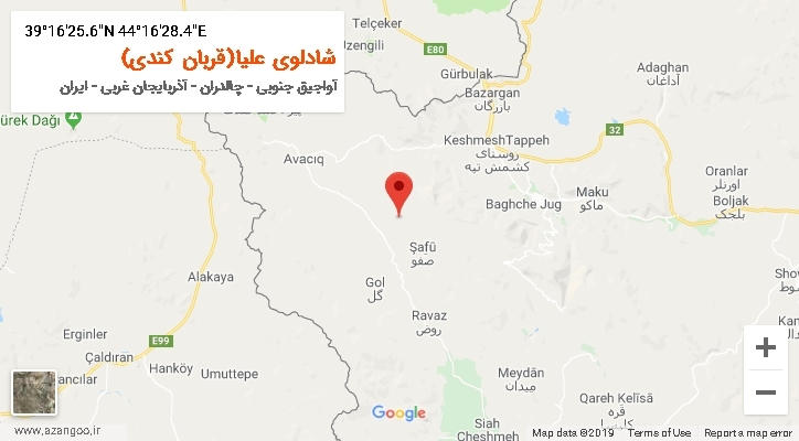 روستای شادلوی علیا(قربان کندی) بر روی نقشه