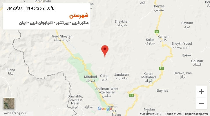 روستای شهرستن بر روی نقشه