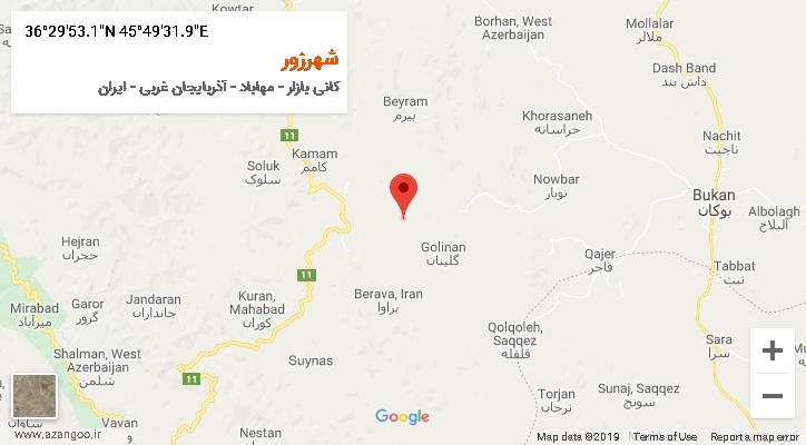 روستای شهرزور بر روی نقشه