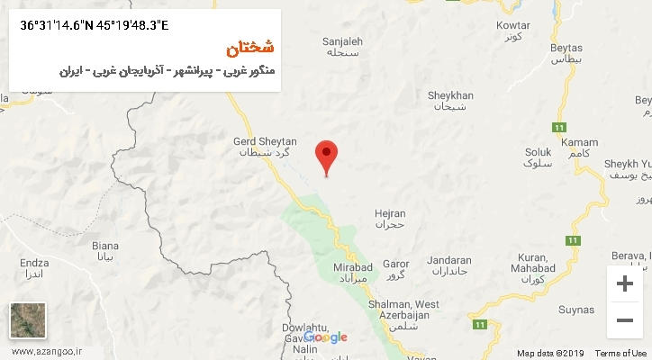 روستای شختان بر روی نقشه