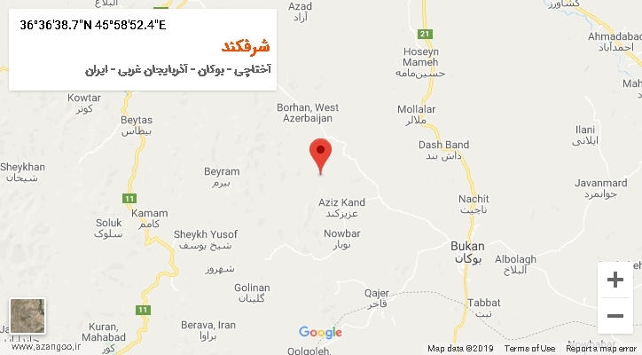 روستای شرفکند بر روی نقشه