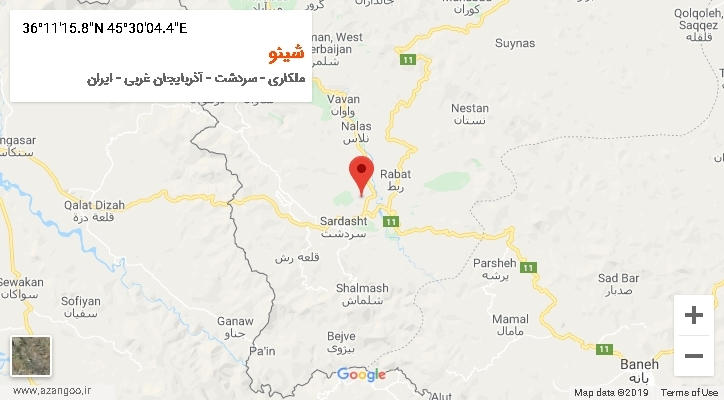 روستای شینو بر روی نقشه
