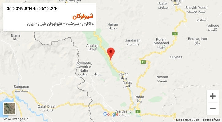 روستای شیواوکان بر روی نقشه