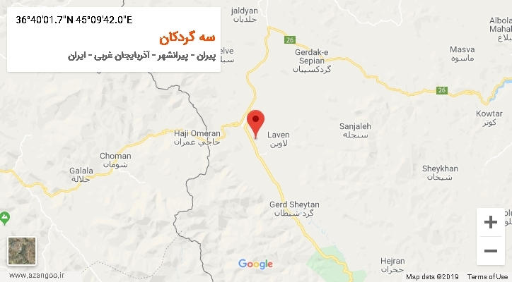 روستای سه گردکان بر روی نقشه
