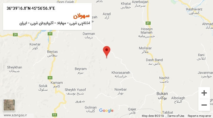 روستای سهولان بر روی نقشه