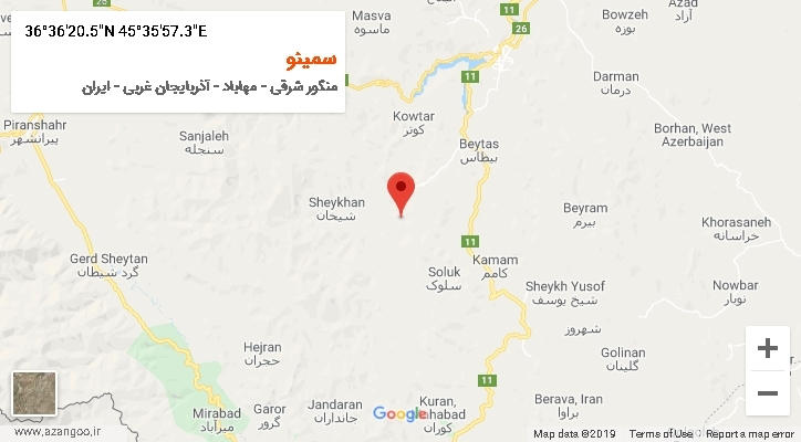 روستای سمینو بر روی نقشه