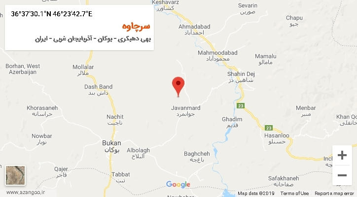 روستای سرچاوه بر روی نقشه