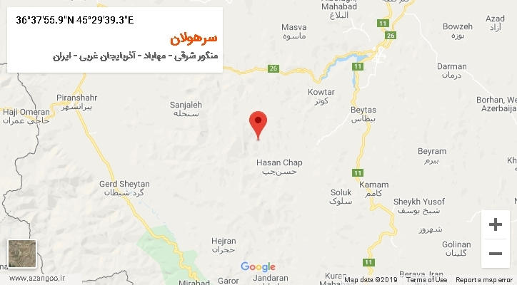 روستای سرهولان بر روی نقشه