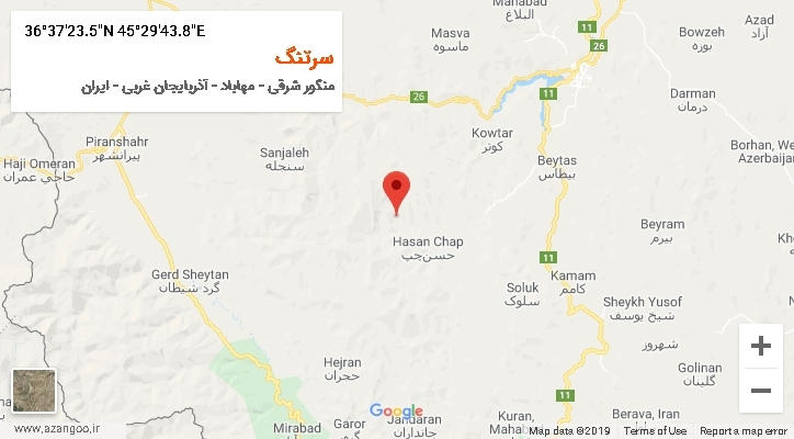 روستای سرتنگ بر روی نقشه