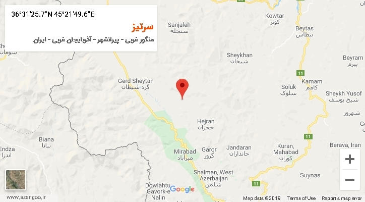 روستای سرتیز بر روی نقشه