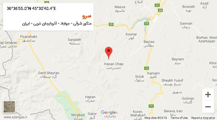 روستای سرو بر روی نقشه
