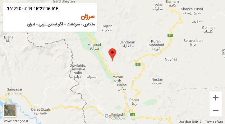 روستای سرژان بر روی نقشه