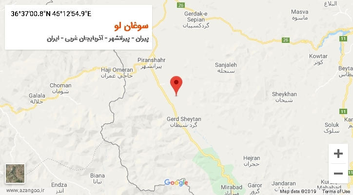 روستای سوغان لو بر روی نقشه