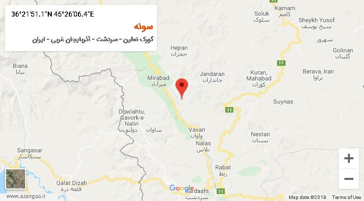 روستای سونه بر روی نقشه