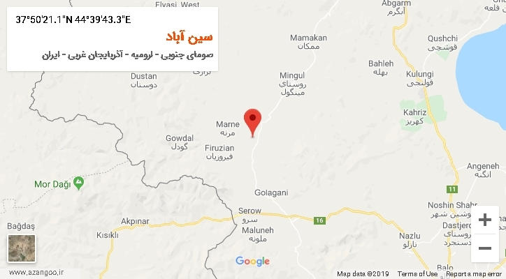 روستای سین آباد بر روی نقشه
