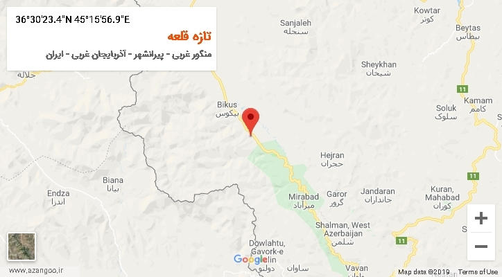 روستای تازه قلعه بر روی نقشه